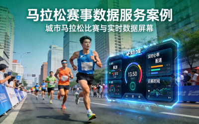 马拉松赛事数据服务案例封面 - 城市马拉松比赛与实时数据屏幕